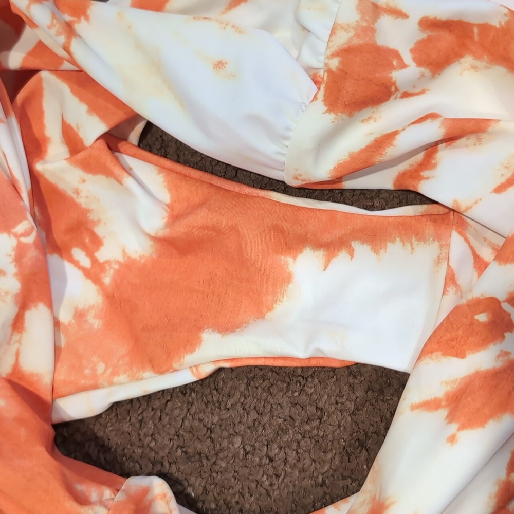 Zaful Orange And White Tie Dye Knot Front Bikini With Ruched Bottoms Large - Picture 5 of 6